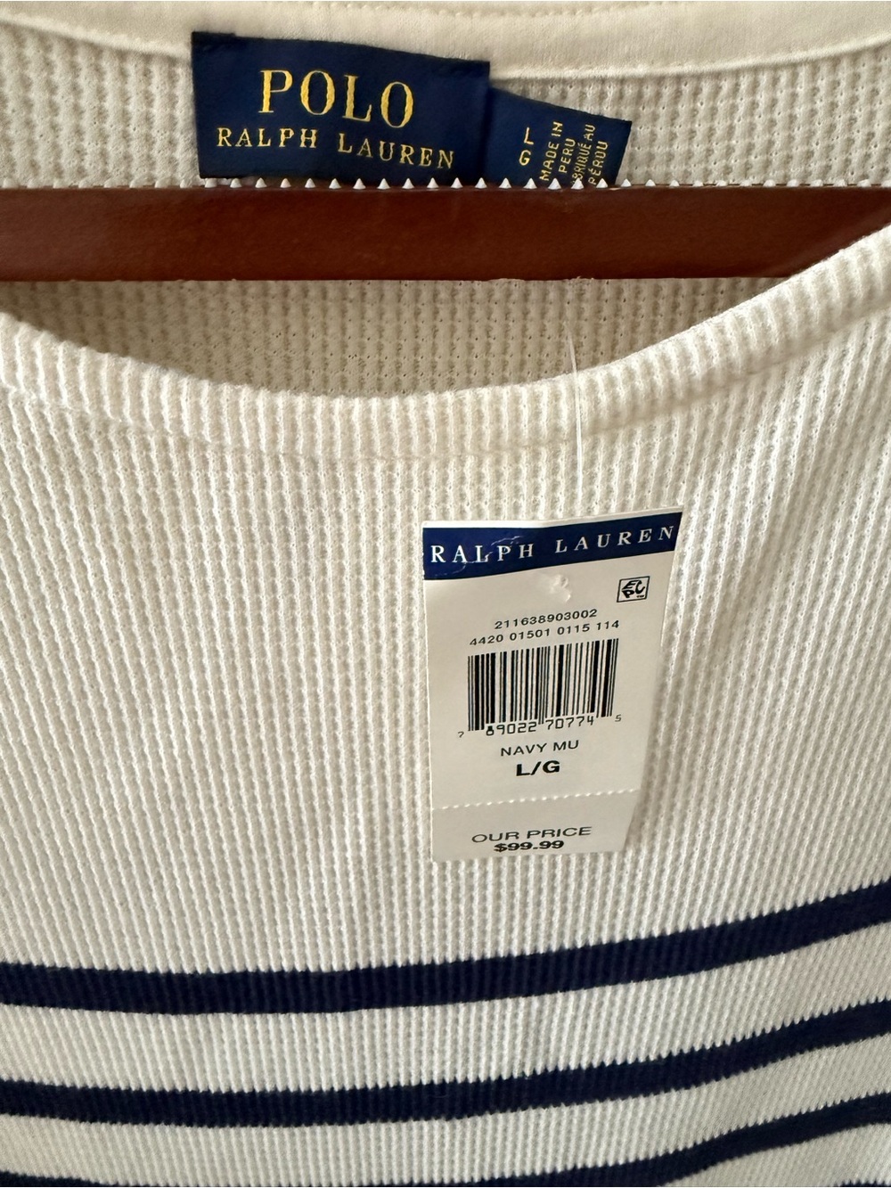 NWT Polo Ralph Lauren Striped Cotton Maxi Dress Navy White Size L - Picture 4 of 5